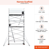 5.1m – 5.4m Narrow Aluminium Mobile Scaffold Base Tower with 2 Outriggers
